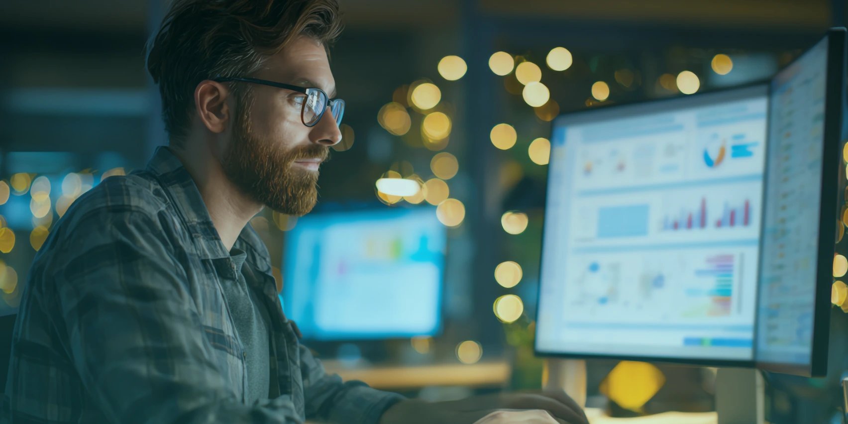 Consultant reviewing an operations dashboard